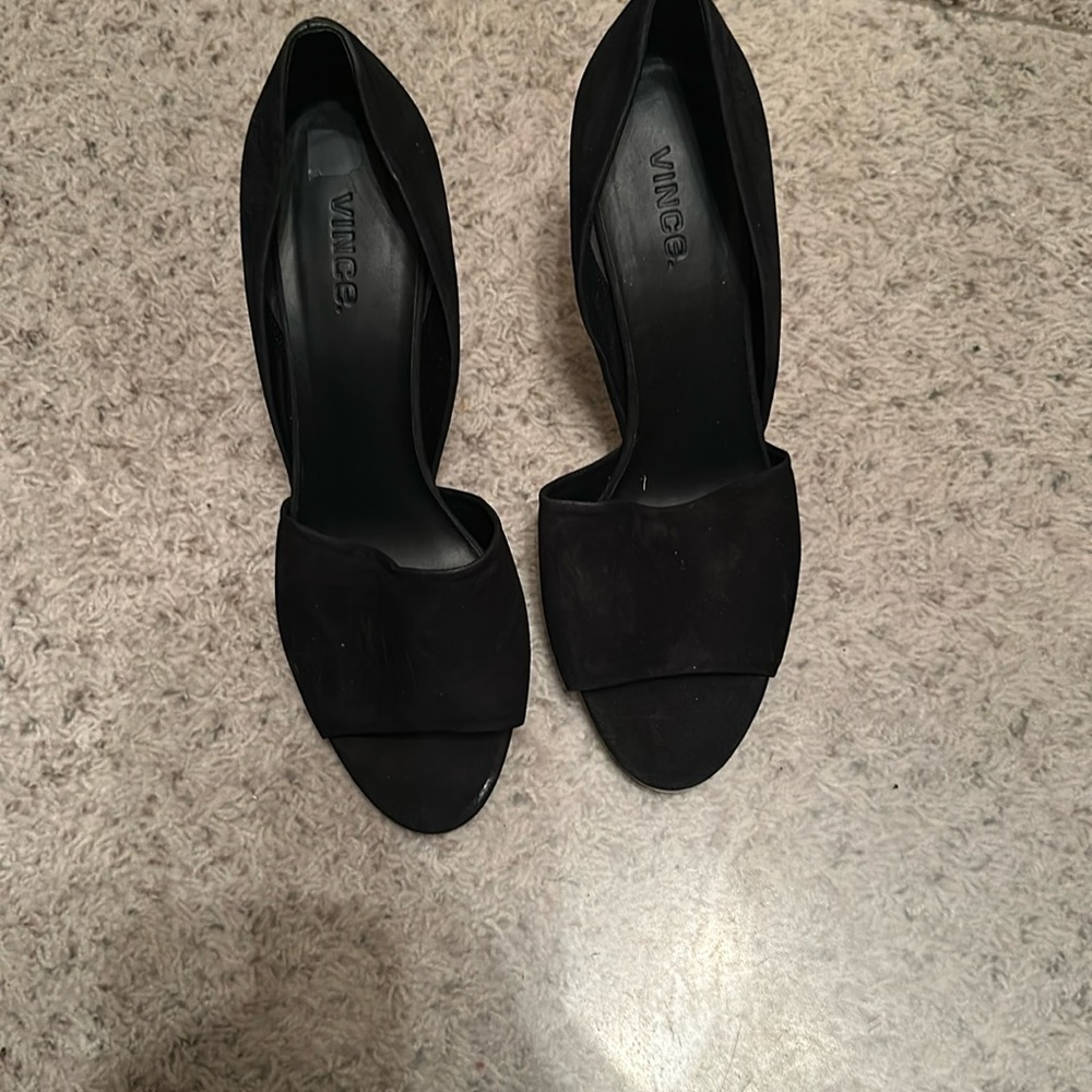 vince black suede heels